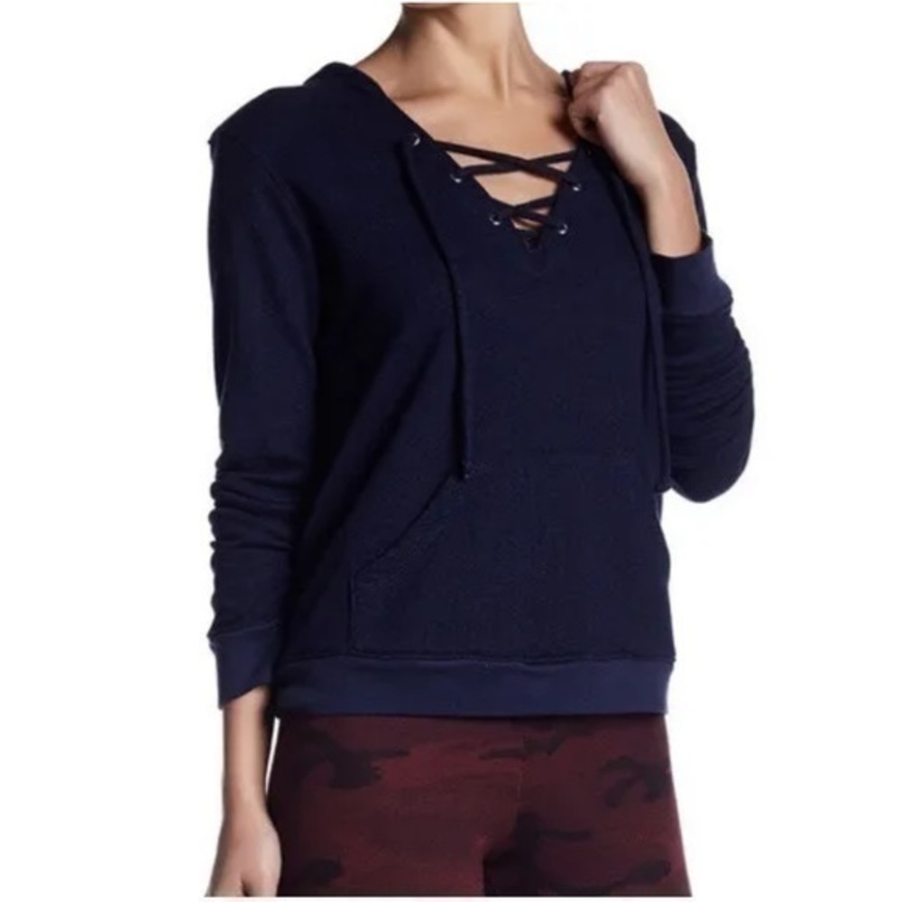 Sundry blue lace up French terry lined hoodie jacket